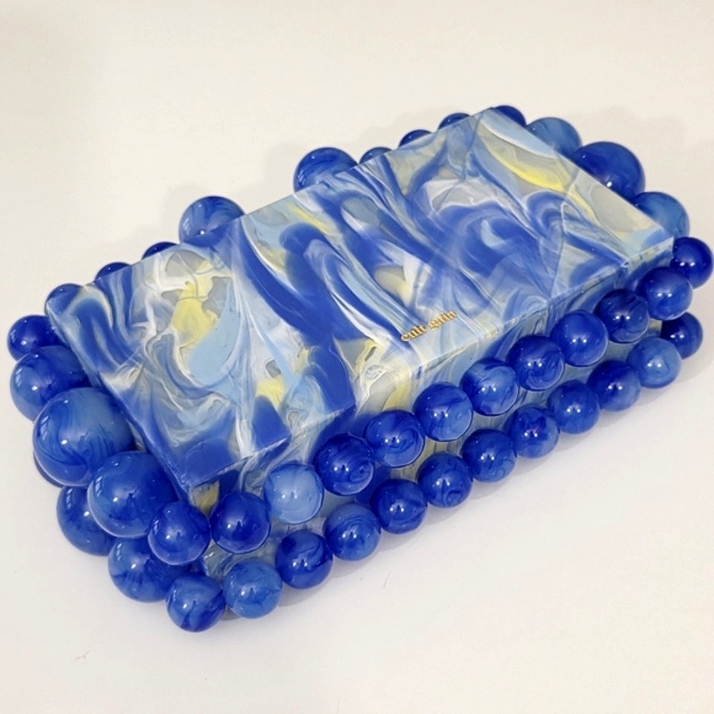 CULT GAIA EOS CLUTCH BAG IN GLACIER BLUE TRANSLUCENT MARBLED ACRYLIC - Picture 8 of 8